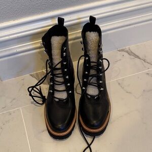 Marc Fisher Black and Brown Combat Boots
